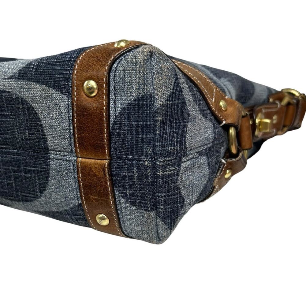 Y2K Coach Signature Print Carly Denim Hobo Brown Leather Trim Shoulder Bag - Picture 11 of 11